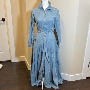 DKNY Light Blue Denim Button-Front Maxi Dress